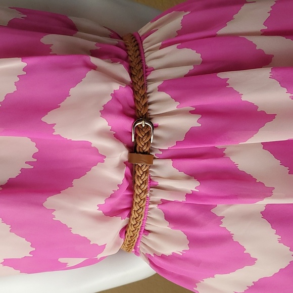 🆕️ AS U WISH Pink Chevron Print Sleeveless Belted Dress JUNIORS SIZE: L - Picture 3 of 12